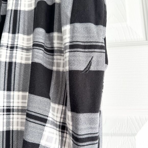 Nautica Pajama Pants Mens Size L Black White Plaid Elastic Waist Drawstring - Picture 4 of 8